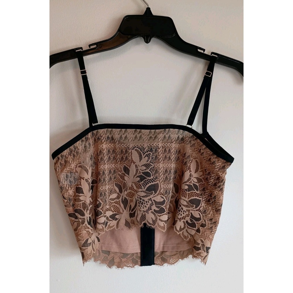 Aerie Lace Corset Bra Top Sz L NWT Tan Black Bustier Crop - Picture 4 of 10